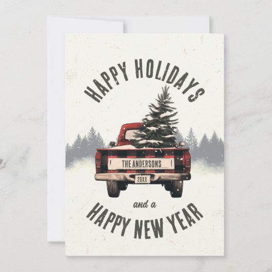 レトロレッドプレイドクリスマストラックカスタムの家族の名前 シーズンカード (正面)