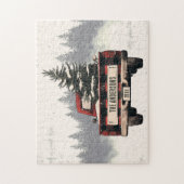 レトロレッドプレイドクリスマストラックカスタムの家族の名前 ジグソーパズル (縦)