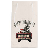 レトロレッドプレイドクリスマストラックカスタムの家族の名前 スモールペーパーバッグ (正面)