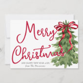 レトロレッドボウパインスクワイグルフレームフォトクリスマス シーズンカード (正面)