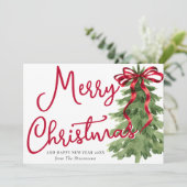 レトロレッドボウパインスクワイグルフレームフォトクリスマス シーズンカード (スタンド正面)