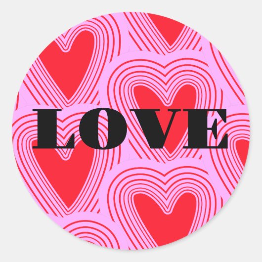 レトロレッドラブハートブラックタイポグラフィバレンタイン ラウンドシール (正面)