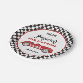 レトロレッドレースカーツーファーストボーイ誕生日 ペーパープレート (アングル)