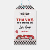 レトロレッドレースカーファーストワンボーイ誕生日の好意 ギフトタグ (正面)