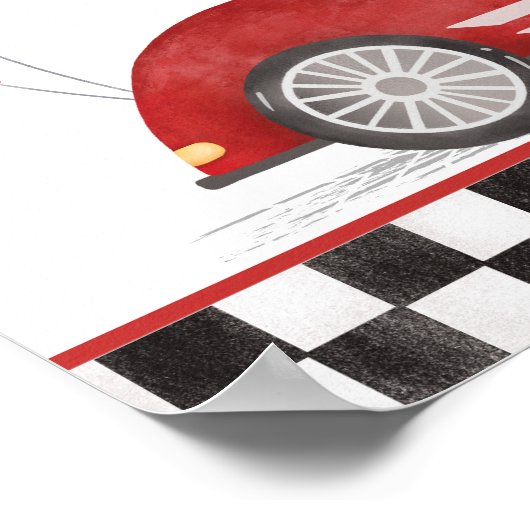 レトロレッドレースカーファーストワン誕生日歓迎 ポスター (角)