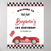 レトロレッドレースカーファーストワン誕生日歓迎 ポスター (正面)