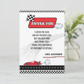 レトロレッドレースカーボーイ誕生日パーティー サンキューカード (スタンド正面)