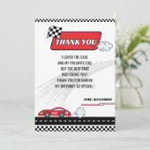 レトロレッドレースカーボーイ誕生日パーティー サンキューカード (スタンド正面)