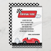 レトロレッドレースカーボーイ誕生日パーティー サンキューカード (正面/裏面)
