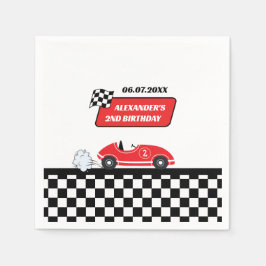 レトロレッドレースカーレーシングボーイ2歳の誕生日 スタンダードカクテルナプキン