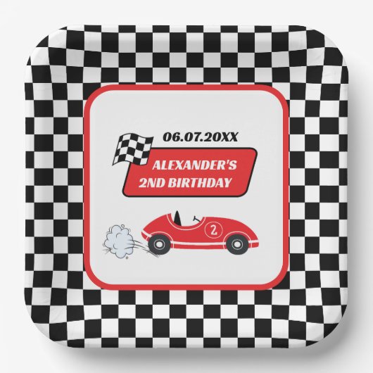 レトロレッドレースカーレーシングボーイ2歳の誕生日 ペーパープレート (正面)