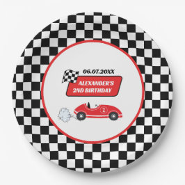 レトロレッドレースカーレーシングボーイ2歳の誕生日 ペーパープレート