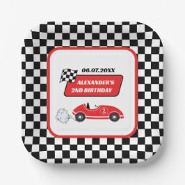 レトロレッドレースカーレーシングボーイ2歳の誕生日 ペーパープレート