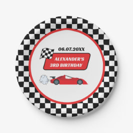 レトロレッドレースカーレーシングボーイ3歳の誕生日 ペーパープレート