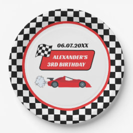 レトロレッドレースカーレーシングボーイ3歳の誕生日 ペーパープレート