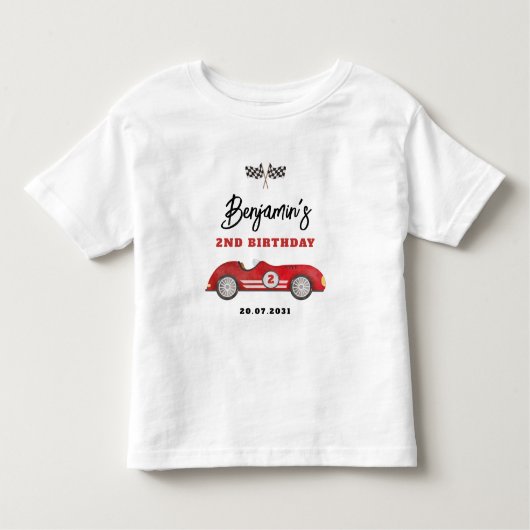 レトロレッドレースカーTwo Fast Boy 2nd誕生日 トドラーTシャツ (正面)