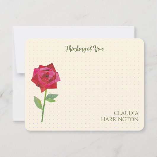 レトロレッドローズオリジナルコラージアートミッドセンチュリー ノートカード (正面)