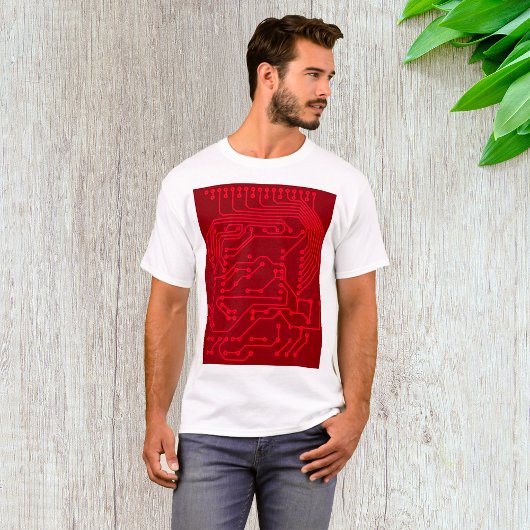 レトロレッド基板テクノ柄 Tシャツ
