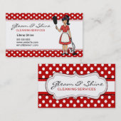 レトロレッド水玉模様クリーナークリーニングレディーサービス 名刺 (正面/裏面)