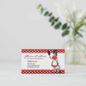 レトロレッド水玉模様クリーナークリーニングレディーサービス 名刺 (スタンド正面)