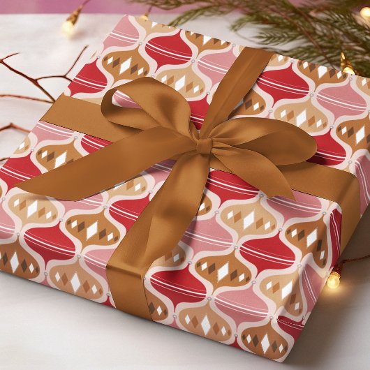 レトロレッド金ゴールドクリスマスバウブルデコレーション ラッピングペーパー