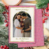 レトロレッド金ゴールドプレイドアーチフォトクリスマスハッピー シーズンカード