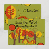 レトロレッド、イエロー、グリーン感謝祭デザイン セーブザデート (正面/裏面)