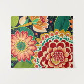 レトロレッド、オレンジ、グリーンフローラ、ボホ、ヒッピー タペストリー (正面(横))