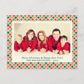 レトロレッド/グリーン/金ゴールドスターズパターンホリデーフォト シーズンポストカード (正面)