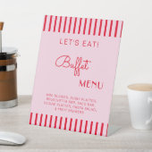 レトロレッド&ピンクストライプのビュッフェメニューバチェロレッテ 台座サイン (インサイチュ)