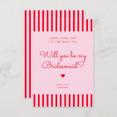 レトロレッド&ピンクストライプの花嫁付きカード 招待状 (正面/裏面)