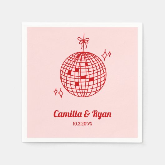 レトロレッド&ピンクディスコ結婚のデコナプキンス スタンダードカクテルナプキン (正面)