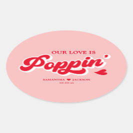 レトロレッド&ピンクポップコーン結婚式の引き出物 楕円形シール
