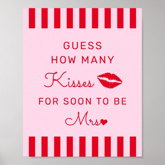 レトロレッド&ピンク推測何人のキスゲームのサイン ポスター (正面)