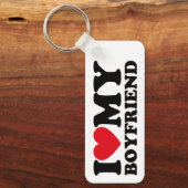 レトロレッド&ブラック私は私のボーイフレンドを愛 キーホルダー (正面)