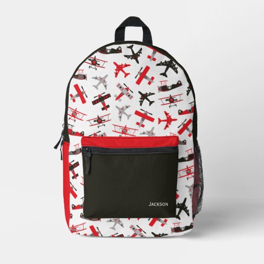 レトロレッド&ブラックWWII軍隊飛行機学校 プリントバックパック (正面)