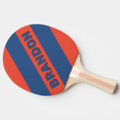 レトロレッド&ブルーはっきりした三ストライプつの名前 卓球ラケット (横)