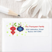 レトロレッド&ブルーオーナメントホリデー住所 シール (インサイチュ)