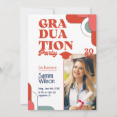 レトロレッド&ホワイト卒業パーティー招待状 招待状 (正面)