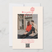 レトロレッドQRコード手描き書写真結婚の 招待状 (裏面)