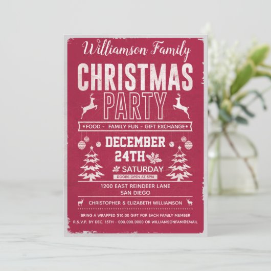レトロレッモダンドファミリークリスマスパーティー 招待状 (スタンド正面)