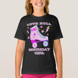 レトロレッ転がトローラスケートで滑るネオンピンク Tシャツ