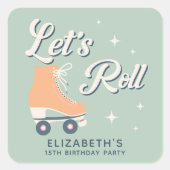 レトロレッ転がトローラスケートで滑る誕生日パーティー スクエアシール (正面)