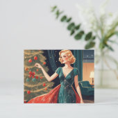 レトロレディかわいらしドドレス、クリスマスツリー シーズンポストカード (スタンド正面)