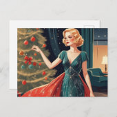 レトロレディかわいらしドドレス、クリスマスツリー シーズンポストカード (正面/裏面)