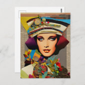 レトロレディカラフルミックスメディアコラージュ抽象芸術 ポストカード (正面/裏面)