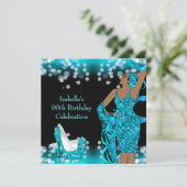 レトロレディティール（緑がかった色）グリッターハイヒールバースデーパーティー 招待状 (スタンド正面)