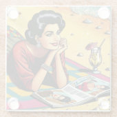 レトロレディーアットビーチデイドレミングファッション ガラスコースター (裏面)