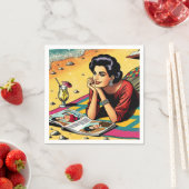 レトロレディーアットビーチデイドレミングファッション スタンダードカクテルナプキン (インサイチュ)