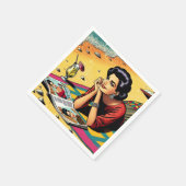 レトロレディーアットビーチデイドレミングファッション スタンダードカクテルナプキン (角)